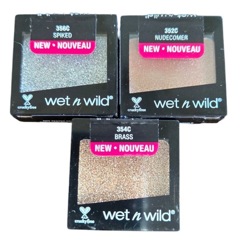 Wet n Wild Glitter Eyeshadow Singles Lot of 3 Nudecomer Spiked & Brass NEW